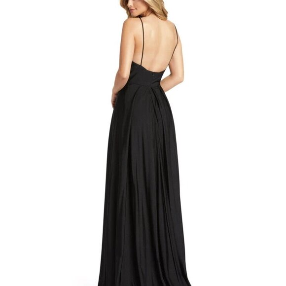 New Ieena For Mac Duggal Plunge Neck High Slit Gown Black Sz 10 26165 - Picture 4 of 7